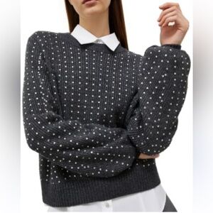 MARELLA Molo Rhinestone Embellished Crewneck Knit Gray Sweater Puff Sleeve‎ SZ M